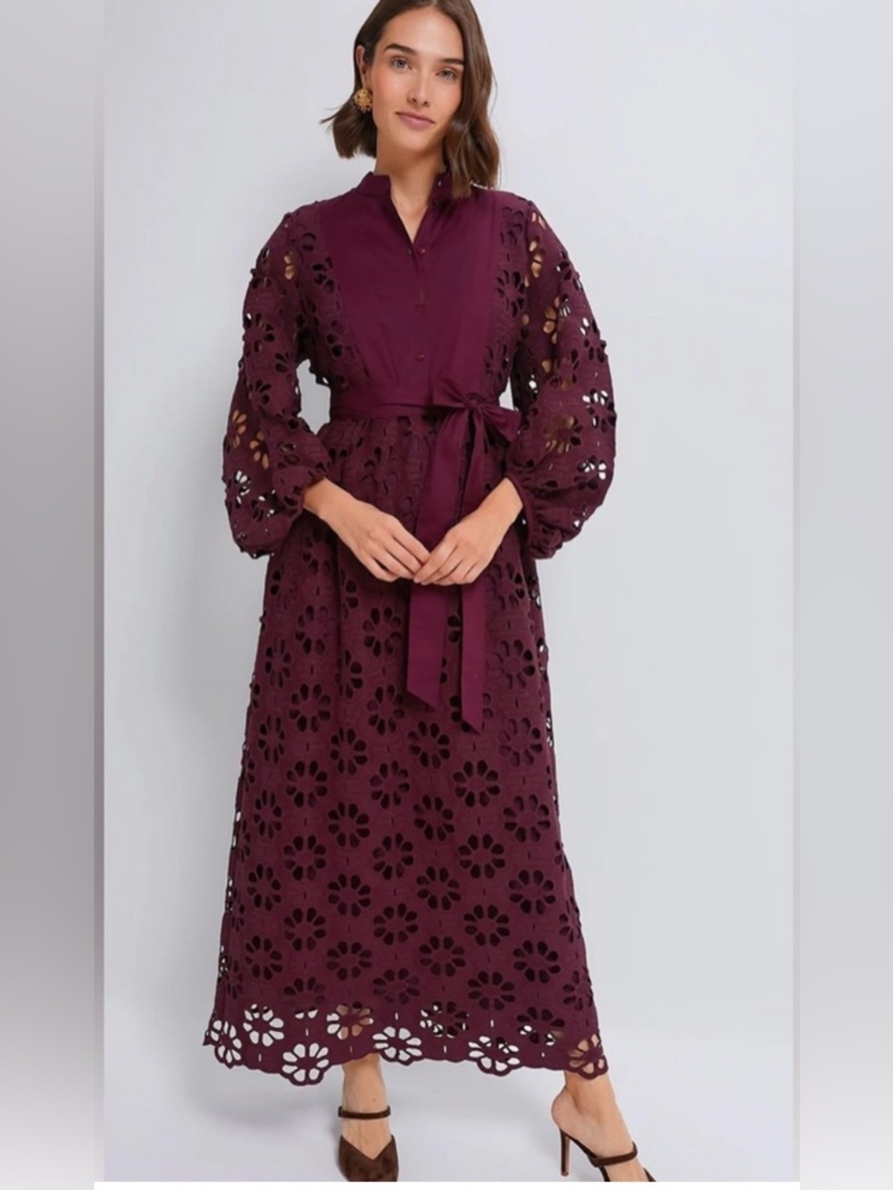 Tuckernuck Women's Merlot Burgundy Lace Calliope Maxi Dress Cottagecore Boho S